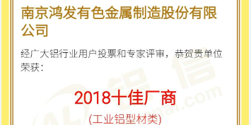 恭喜鴻發(fā)有色榮獲2018鋁行業(yè)十佳廠商！